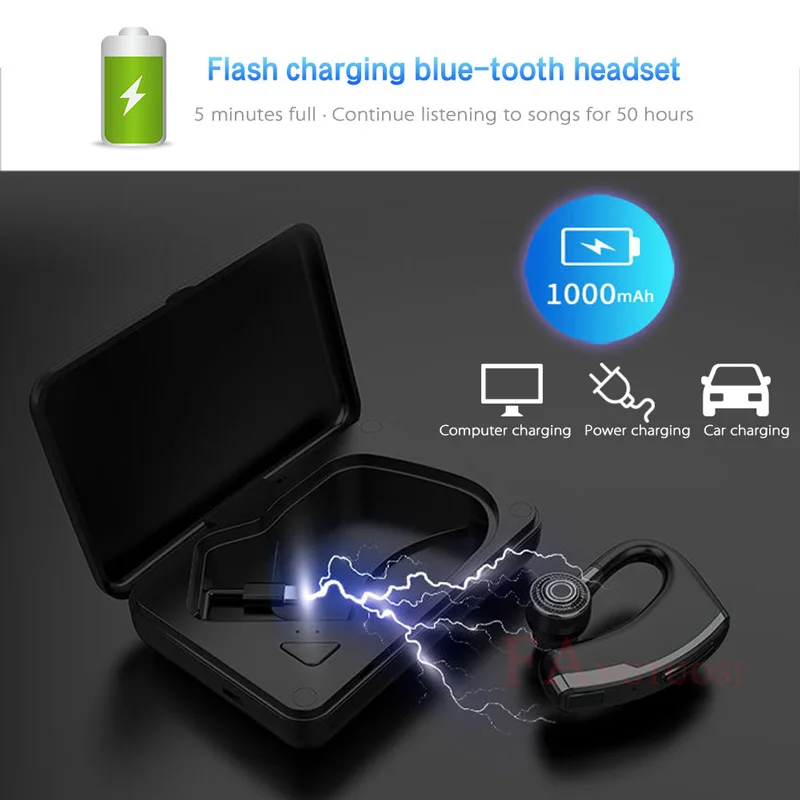 FANGTUOSI High quality Business Wireless Bluetooth Earphone Handsfree Headset With Mic Noise Cancelling Ear-hook Earphones