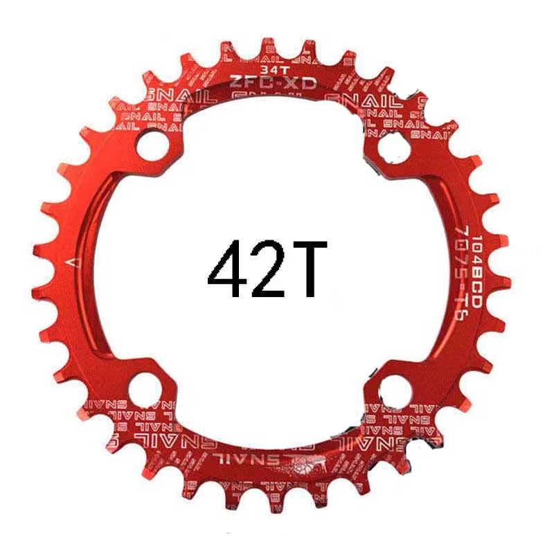 red 42T MTB Bicycle Round Shape Chainwheel 32T/34T/36T/38T/40T/42T 104BCD Chainring Bike Circle Crankset Single Plate Bicycle Parts - Цвет: red 42T