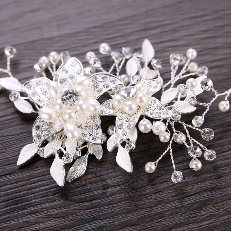 Qiansail Braut-Blumen-Haarband – Kristall & Perlen Kopfschmuck Für Hochzeit, Party (weiß)