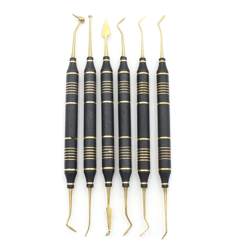 6pcs Dental Composite Resin Filling Spatula Titanium plated Head Resin Filler Set thick handle Restoration set Dental Instrument