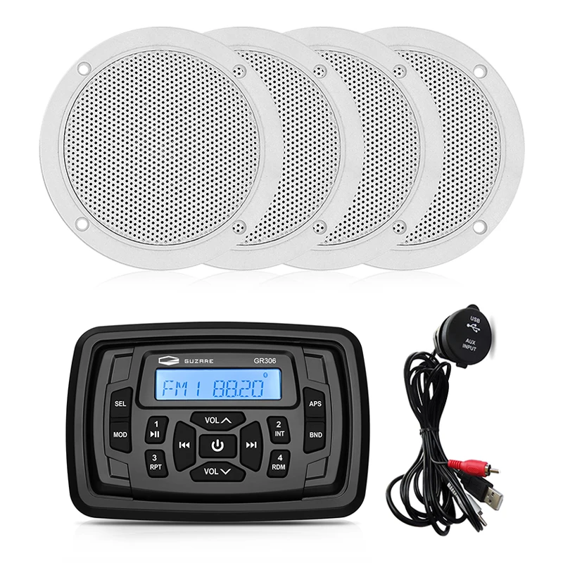 Lettore Mp3 Stereo Am Fm Stereo Per Barche Radio Marine Impermeabile + Altoparlante Marino Da 4 "+ Cavo Audio Usb Per Moto Da Golf Atv Per Camper