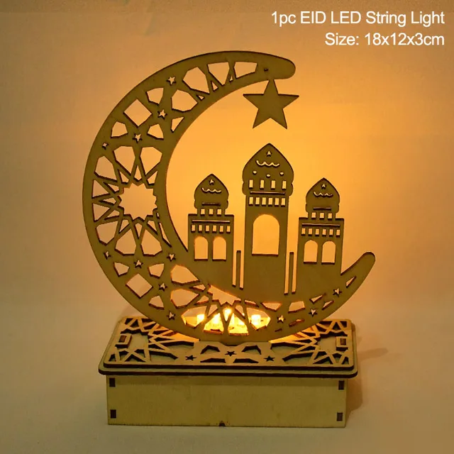EID Mubarak Wooden Pendant with LED Candles Light Ramadan Decorations For Home Islamic Muslim Party Eid Decor Kareem Ramadan Style8