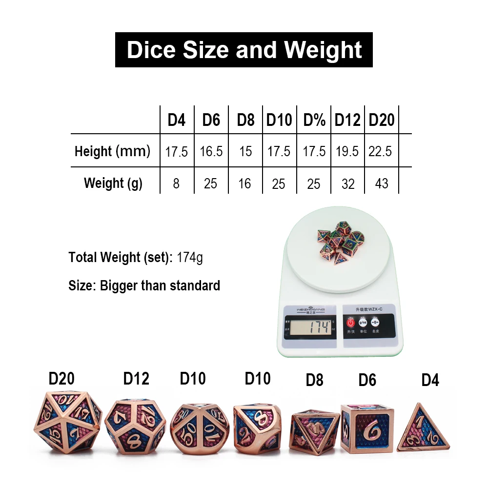 드래곤 스케일 스타일 금속 주사위 세트, D & D 벨벳 파우치, D20, D12, D10, D %, D8, D6, D4, DND RPG, 테이블 게임, 7 Pcs, 새로운 디자인