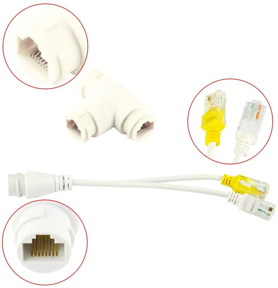 POE Splitter 2-in-1 network cabling connector three-way RJ45 connector for security camera install
