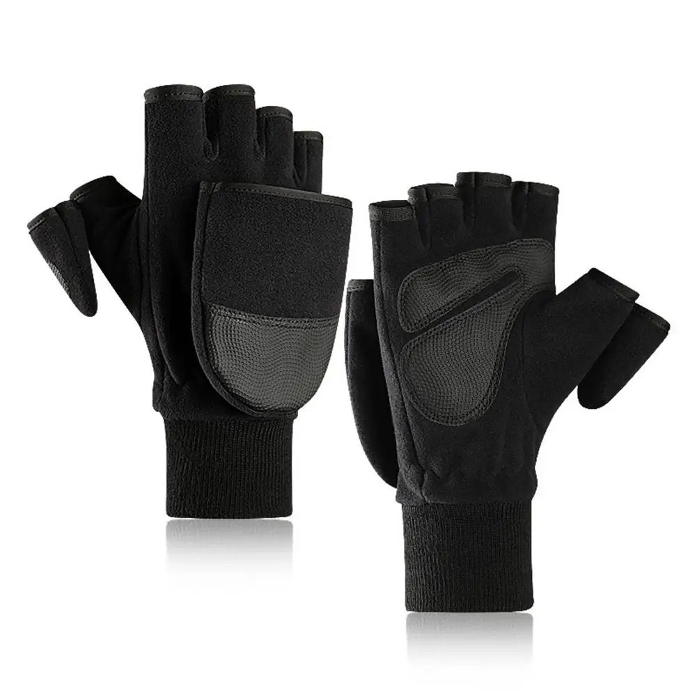 

2019 New Winter Men's Flip Cover Fleece-lined Thick Outdoor Fingerless Touch Screen Warm Gloves