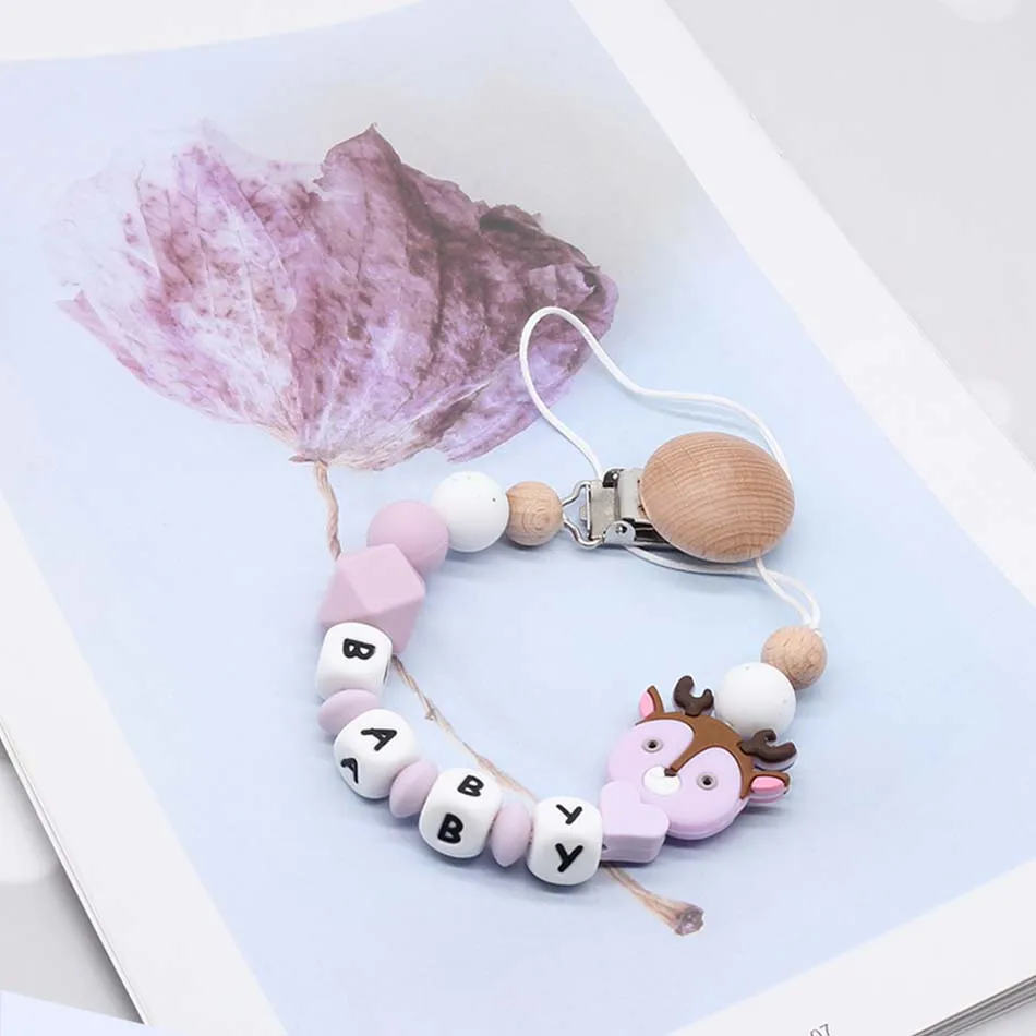 Personalized Name Customized Baby Pacifier Wood Clips Silicone Pacifier