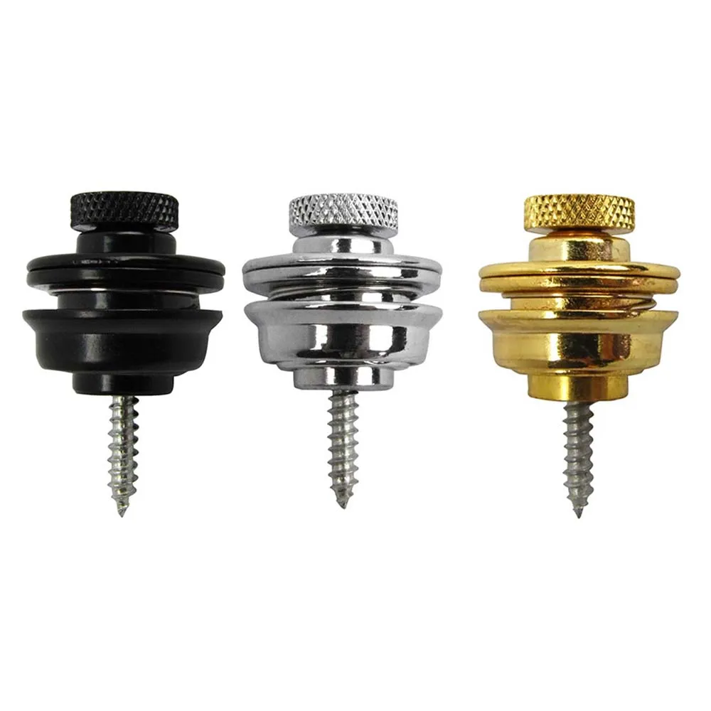 Lock Guitar-Strap Button-Pins Flat-Head Gold 2pcs Skidproof Black End-Chrome