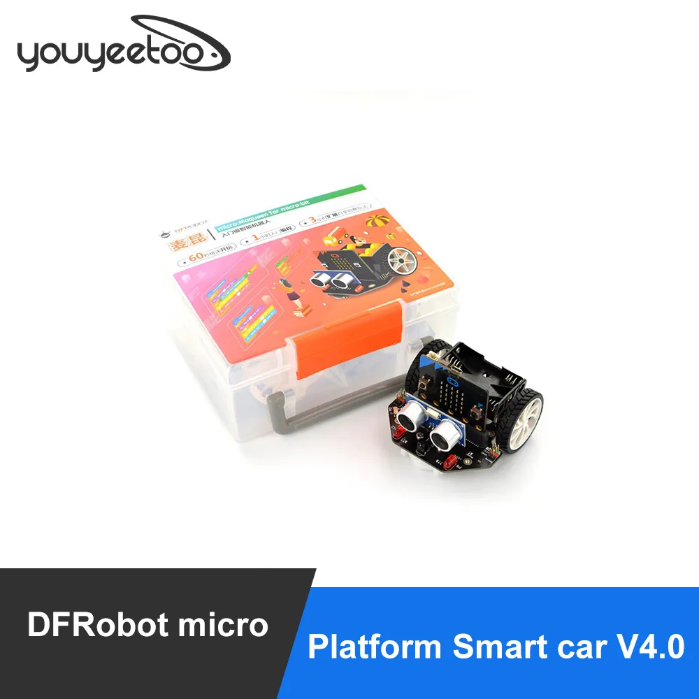 DFRobot-Robot de programación educativa micro: mqueen, plataforma de coche inteligente V4.0, soporte de línea de patrol, luz ambiental