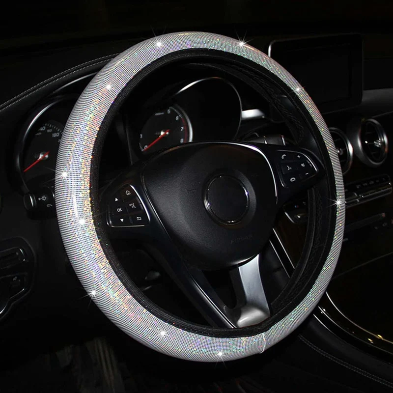 Universal 37-38cm Colorful Diamond Rainbow Bling Soft Car Steering Wheel Protector Cover Interior Accessories Car-styling steering wheel cover