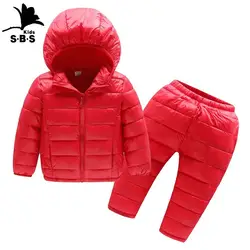 Детские комплекты одежды из хлопка на пуху зимние куртки с капюшоном для мальчиков и девочек из 2 предметов, колготки, костюм для детей