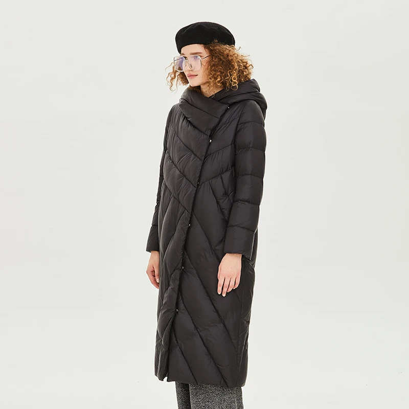 Зимние куртки, женские пальто, ветрозащитная Женская парка с высоким воротником, Женская длинная куртка со съемным капюшоном, Женское пальто, пуховик, AllureAmore - Цвет: Classic black