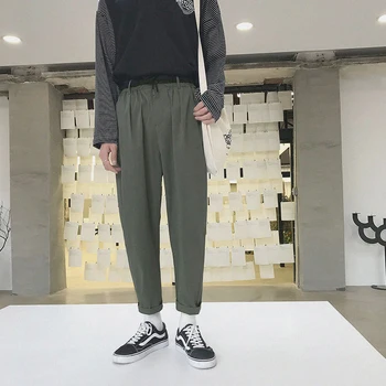 

2019 Autumn New Korean Version Of Neutral Solid Color Simple Street Harajuku Men's Nine Points Loose Harlan Casual Pants