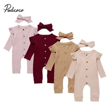 Pudcoco/детская одежда на весну-осень; одежда в рубчик для новорожденных мальчиков и девочек; Трикотажный Хлопковый комбинезон; Однотонный комплект из 2 предметов