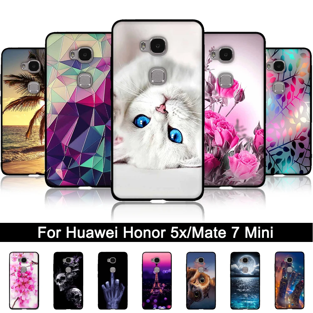 Чехол для huawei Honor 5X5 X GR5, задняя крышка из ТПУ с 3D рельефным принтом для huawei mate 7 Mini KIW-L21, Мягкая силиконовая задняя крышка для телефона