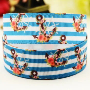 

25 38mm 100yards Anchor Boat Cartoon Printed Grosgrain Ribbons - Hair DIY Baby Craft Party Decoration Cheer Gifts