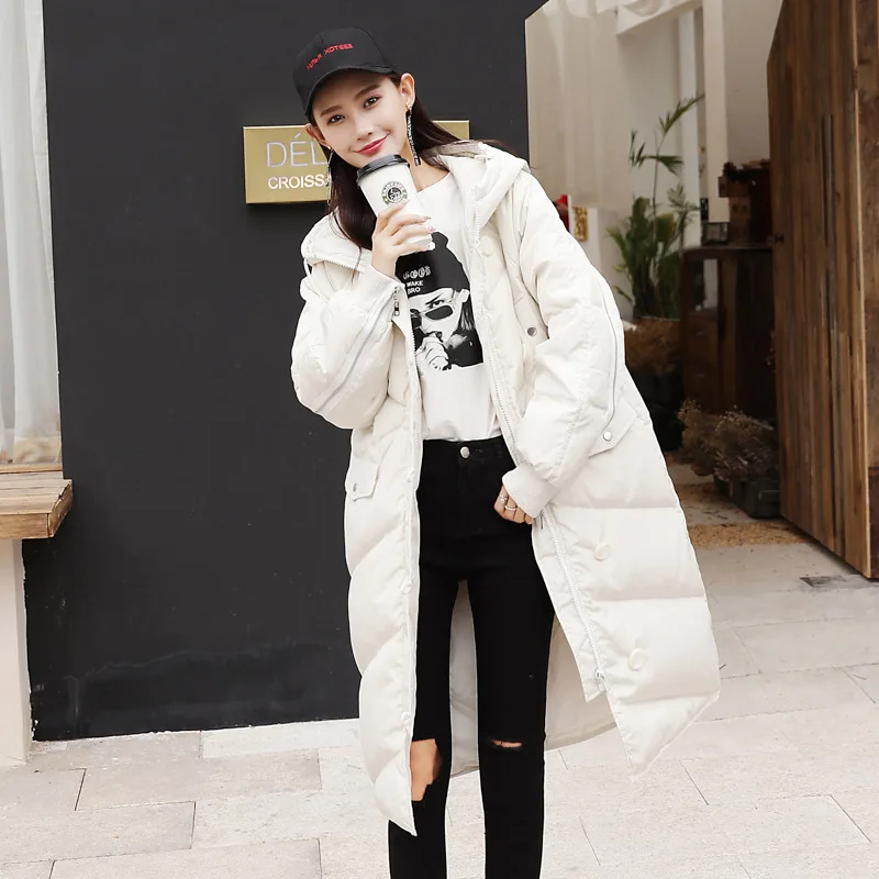 

2018 Mid-length down Jacket Cotton-padded Clothes New Style Korean-style Feather Women's Large Size Loose Thick Cotton Overcoat