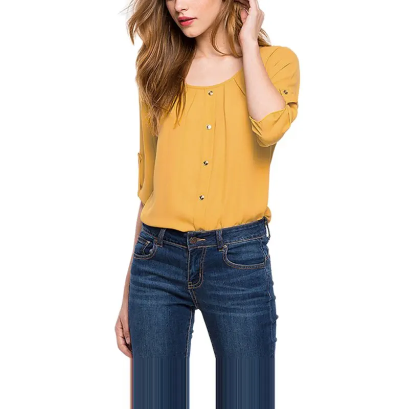 Зеленая, Желтая Женская рубашка, шифон, Blusas Femininas, топы, элегантные, для девушек, формальная, офисная блузка, плюс размер, с круглым вырезом, рубашка для женщин