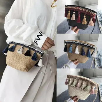 

2019 Newest Hot Summer Women Fringed Ethnic Wind Woven Straw Weave Handbag Shoulder Messenger Bags Satchel Tote Purse Tassel Bag