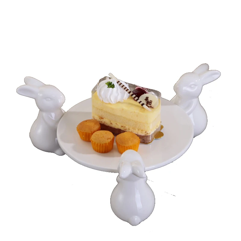 Три кролика керамическая тарелка посуда для десерта еда Сервер лоток милый торт подставка посуда ремесла подарок для любителей кухонных принадлежностей - Цвет: Белый