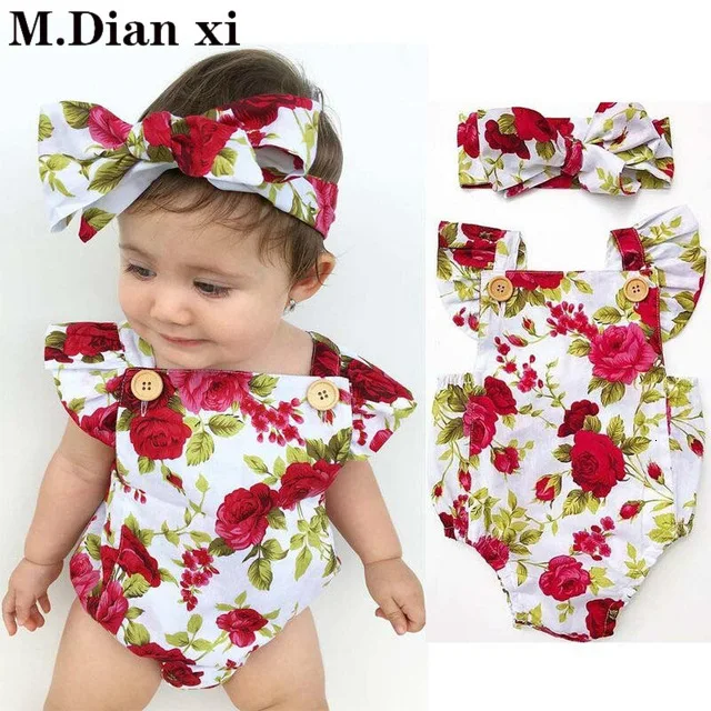 Брендовая одежда с цветочным принтом для новорожденных девочек, комбинезон с рукавами с оборками, повязка на голову, наряд, Bebek Giyim, красивый летний пляжный костюм для детей 0-24 месяцев