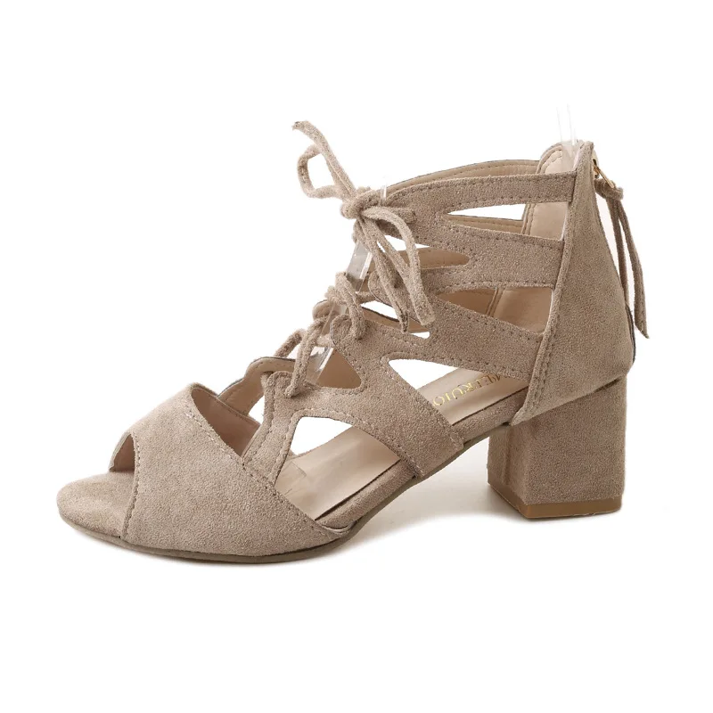 Женские босоножки на высоком каблуке LISM летние сандалии из флока с перекрестными