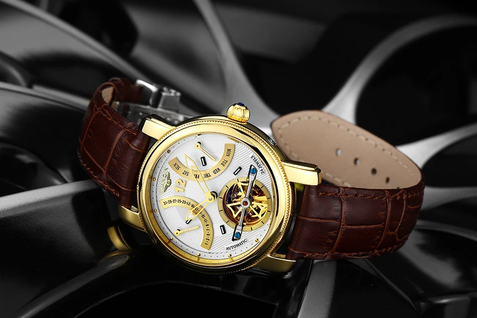 GUANQIN роскошный механический автоматический Tourbillon часы водонепроницаемые золотые брендовые часы мужские часы Неделя Месяц Дисплей наручные часы