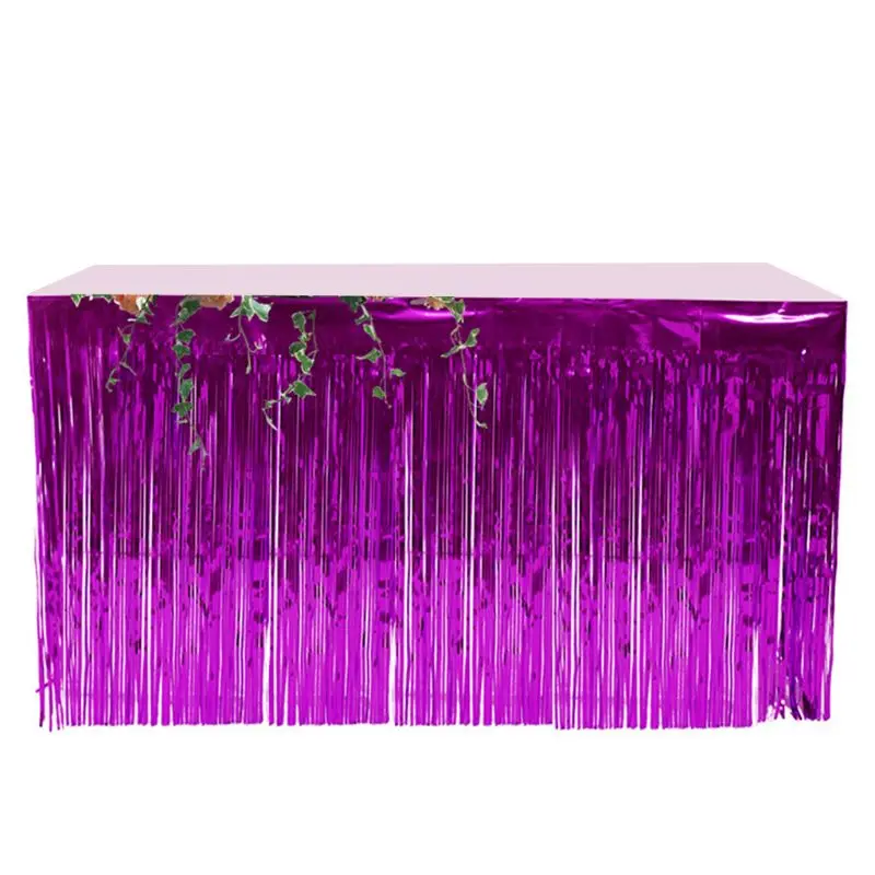 PL Rectangle Plastic Metallic Foil Fringe Table Skirt Banner Tinsel Glitter Tassels Desk Cover for Christmas Halloween Party Decor - Цвет: PL