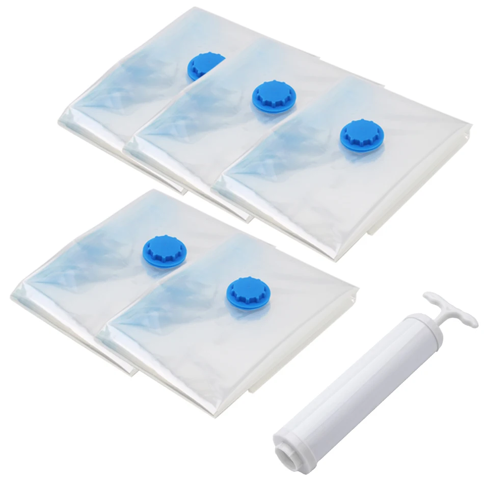 

5PCS Combination Size Vacuum Storage Bags with Handpump Free Travel Space Saver Compression Transparent Foldable for Bedding