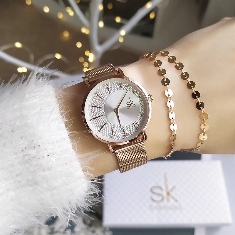Women Watches Mesh-Band Feminino Reloj Rosegold Shengke Luxury Quartz Mujer Creative