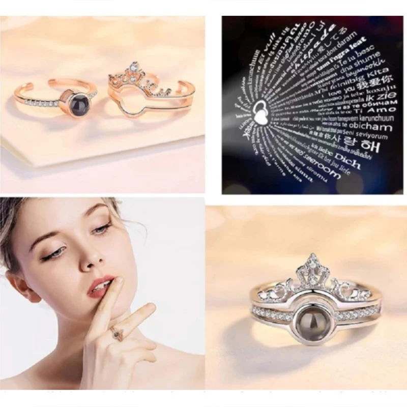 Personalized Valentine's Day Gift 100 Language I Love You Rings with Jewelry Box Creative Ring Bracelet and Puzzle Jewelry Box