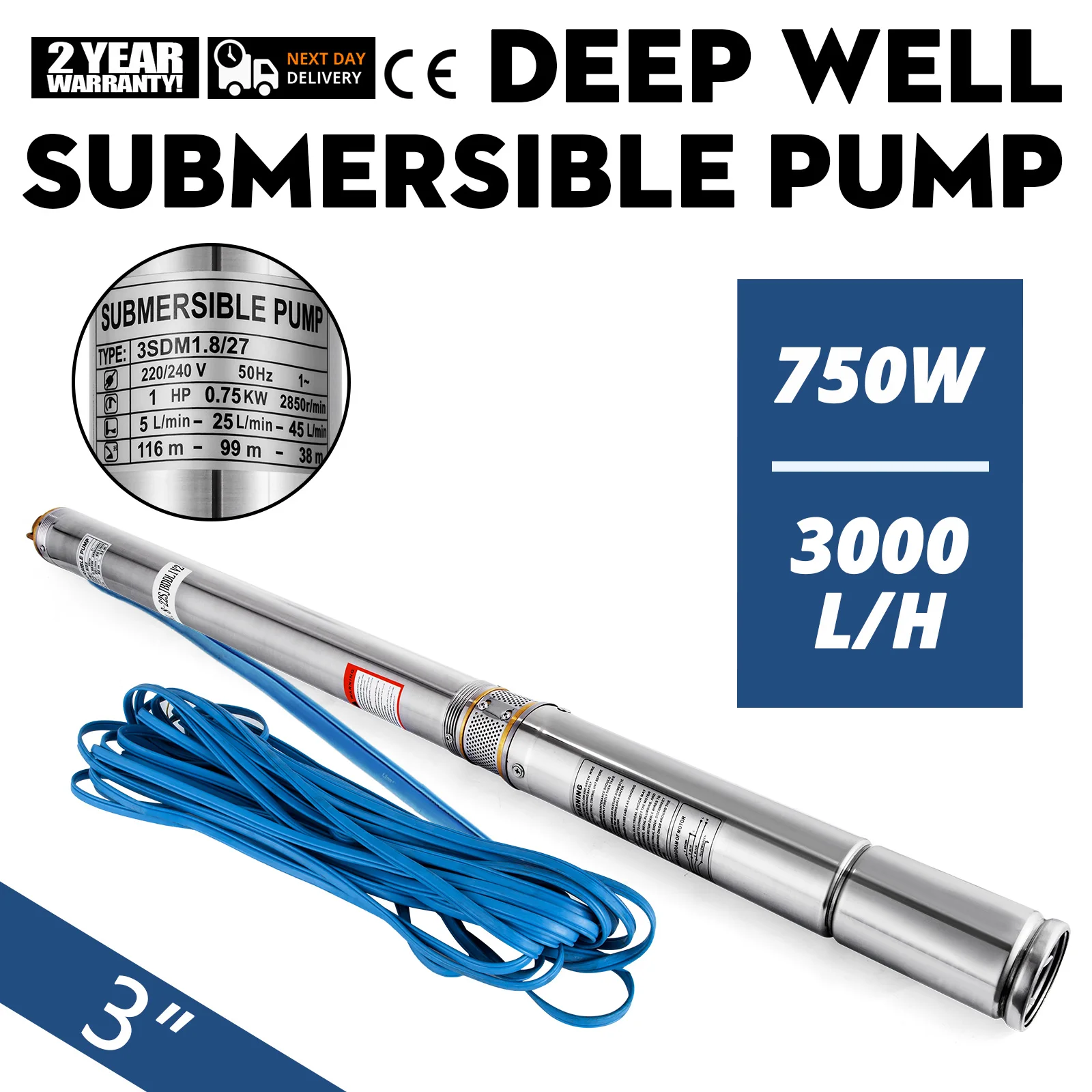 VEVOR 3" 4" 220V Borehole Pump Deep Well Water Submersible Electric Garden | Обустройство дома