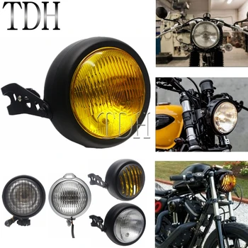 

Cafe Racer Yellow Motorcycle Retro Black Shell Headlight Moto Scooter Front Light Roud Headlamp For CG125 GN125 For Harley Honda