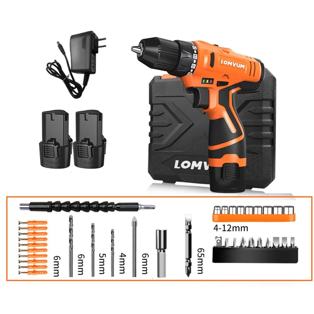 

LOMVUM 12V Double Speed Electric Drill LED light Rechargeable Multifunction Mini Cordless Handheld Screwdriver Power Tools