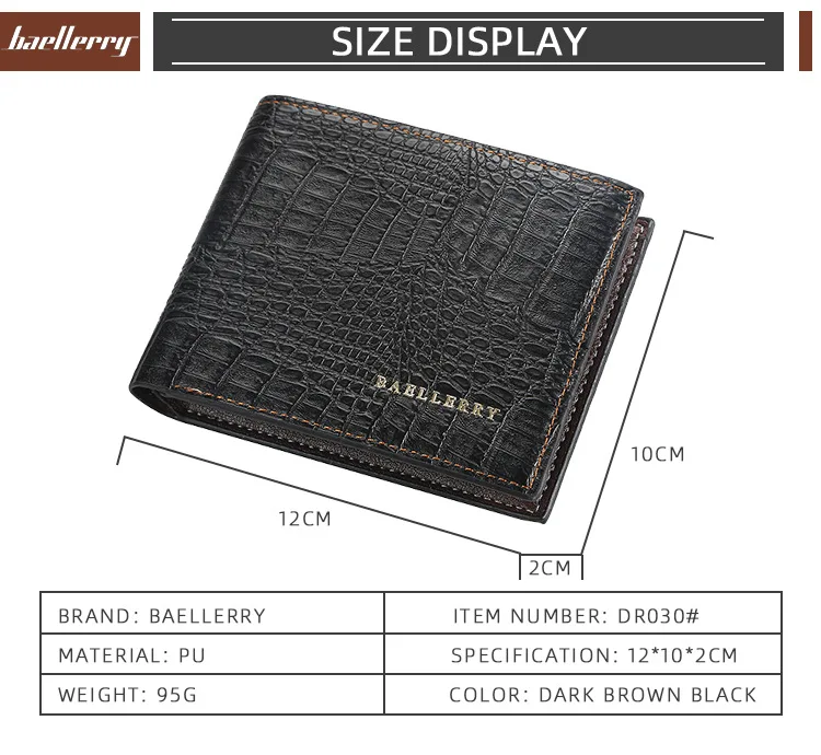 Baellerry, высокое качество, кожаные короткие мужские кошельки, Крокодиловая Кожа, мужской клатч, кошелек с ID, кредитный держатель для карт, отделение для монет, carteira