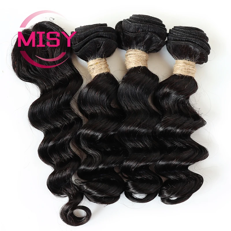 Short Deep Wave Bundles with Closure 100% Natural Human Hair Brazilian Hair Bundles with Machine Made Closure Non-Remy