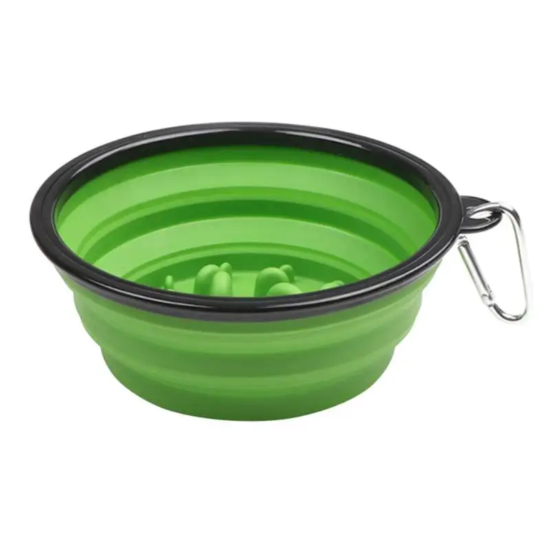 Green Складная миска для питомца, собаки, медленно опускающаяся, щенок, кошка, наружная, анти-гульп, кормушка для еды, крючок для посуды, складной удобный питомец, здоровая диета - Цвет: Green
