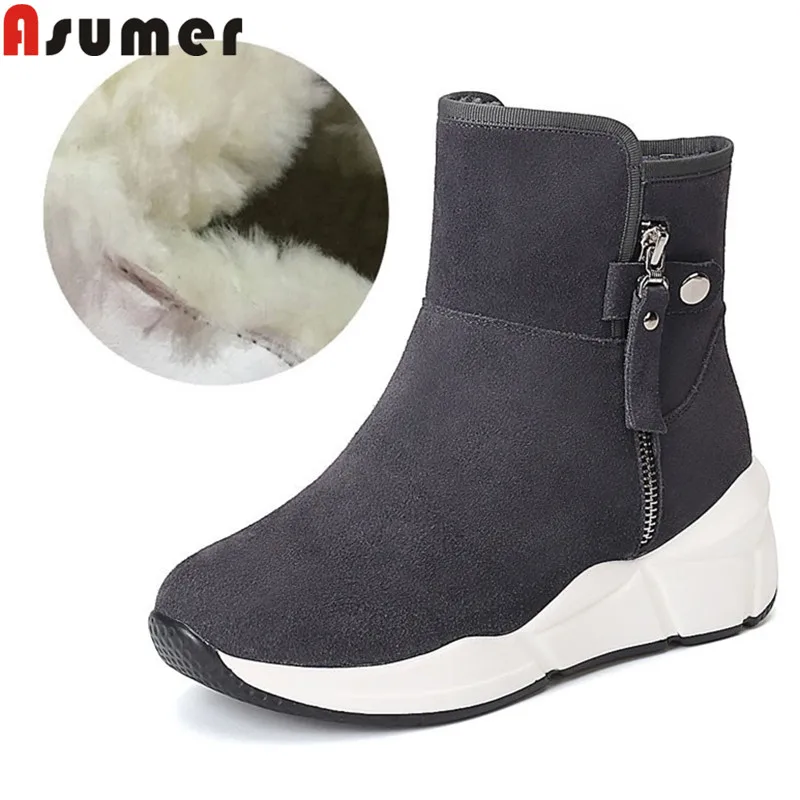 ASUMER new suede leather wool boots round toe ladies ankle boots casual flat with keep warm winter sonw boots women