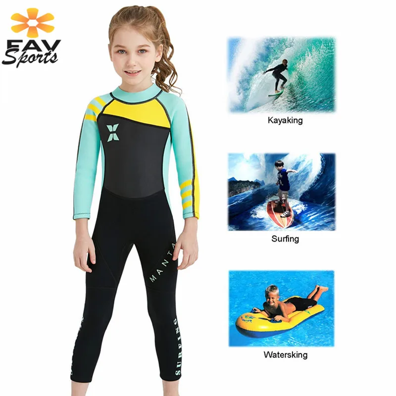 FAVSPORTS купальники для девочек 2,5 мм Неопреновые водолазные костюмы с защитой от ультрафиолетового излучения Теплый купальник для детей полный боди для серфинга плавательный костюм