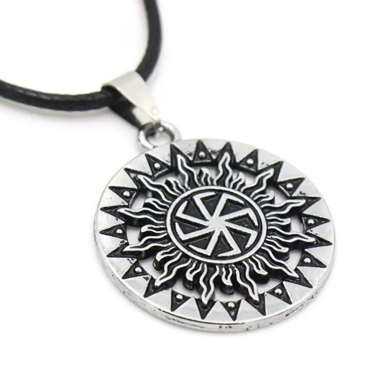 Retro Abstract Sunflower Pattern Amulet Pendant Necklace Men's Punk Rock Motorcycle Jewelry