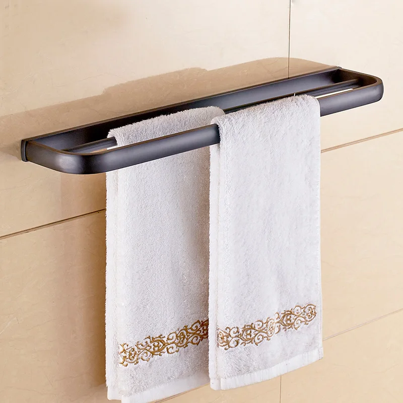Double Towel Bar Oil Rubbed Bronze Black Square Bathroom Accessories Towel Shelf Towel Holder Toilet Paper Holder Wall Mounted Bath Hardware Sets - Цвет: Double Towel Bar