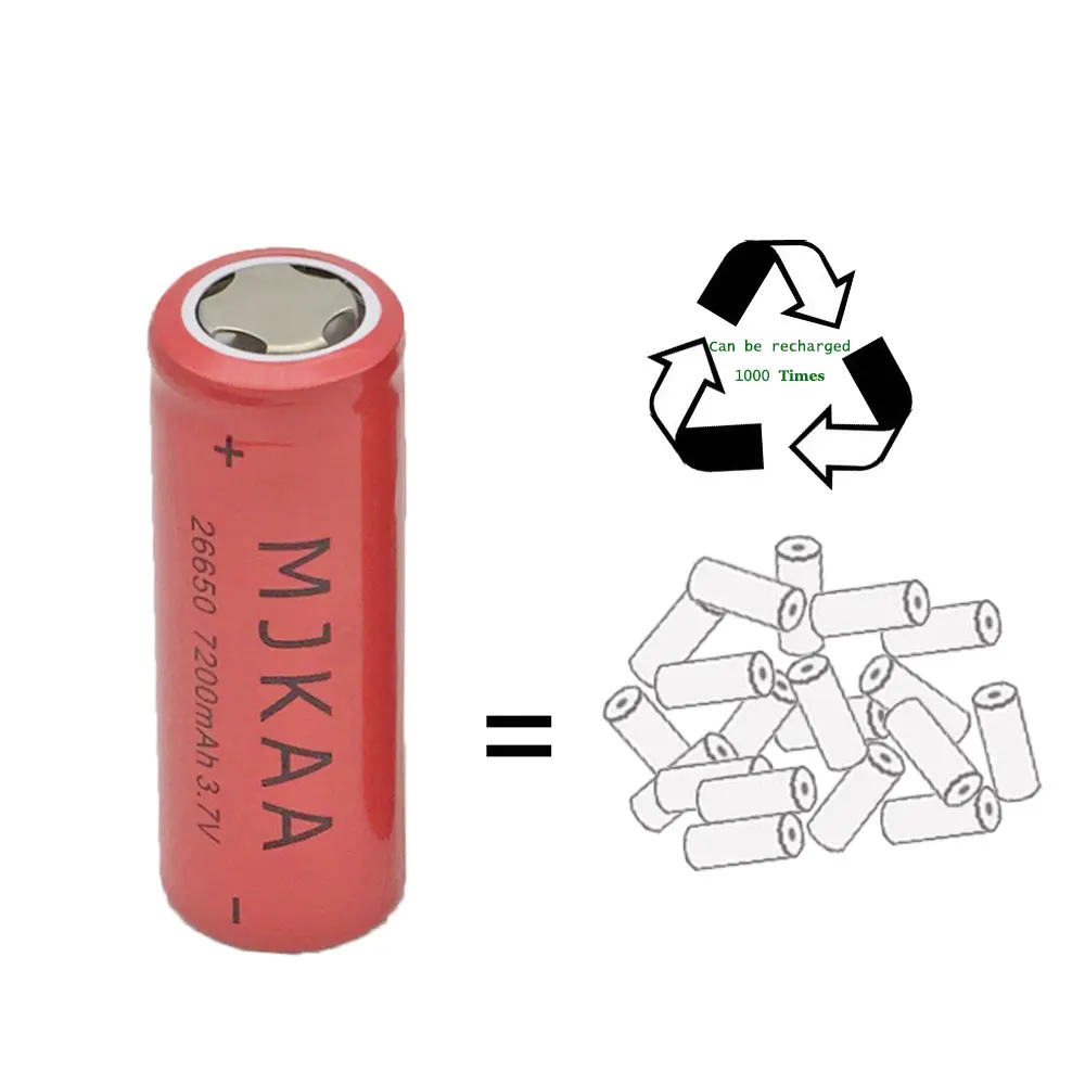 10 шт/партия 26650 7200mAh 3,7 V литий-ионная аккумуляторная батарея для фонарика фонарь