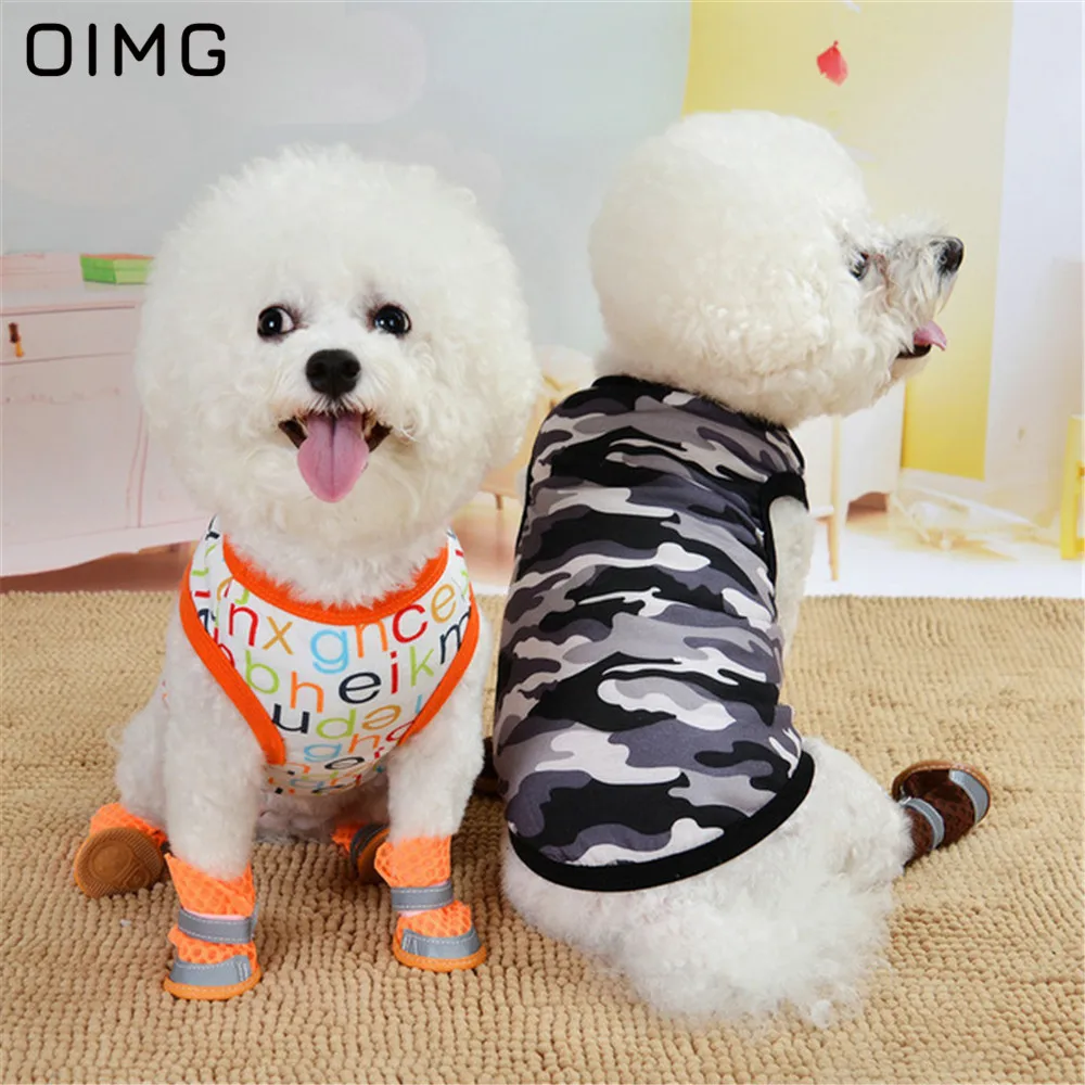 OIMG Cartoon Cat Dog T-shirt For Small Dogs Chihuahua French Bulldog Summer Breathable Dog Vest