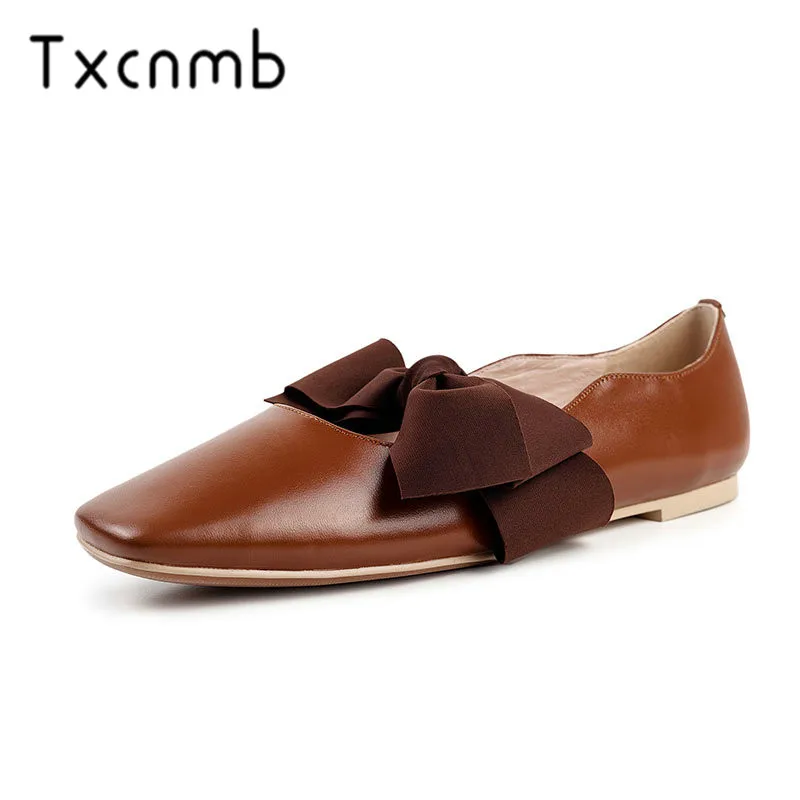 

TXCNMB Fashion Women Basic Pumps Decoration Square Heels Shoes Woman Genuine Leather Spring Autumn Brand Quality Pumps