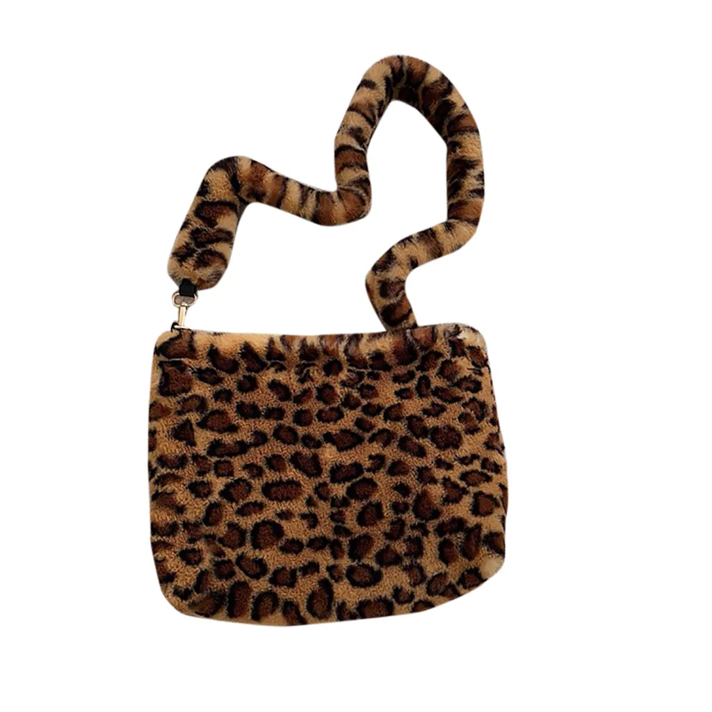 Женская леопардовая плюшевая теплая зимняя сумка на плечо, сексуальная теплая меховая сумка с мягкой ручкой, винтажная Женская модная цветная сумка на плечо