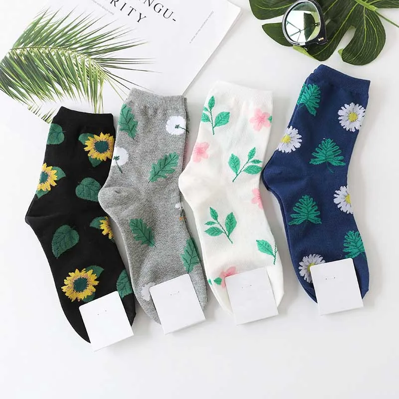 

Jacquard/Plants Cute Flowers Pattern Printing Girl Art Socks Cute Women Dandelion/Sunflower Socks Funny Soft Calcetines Sokken