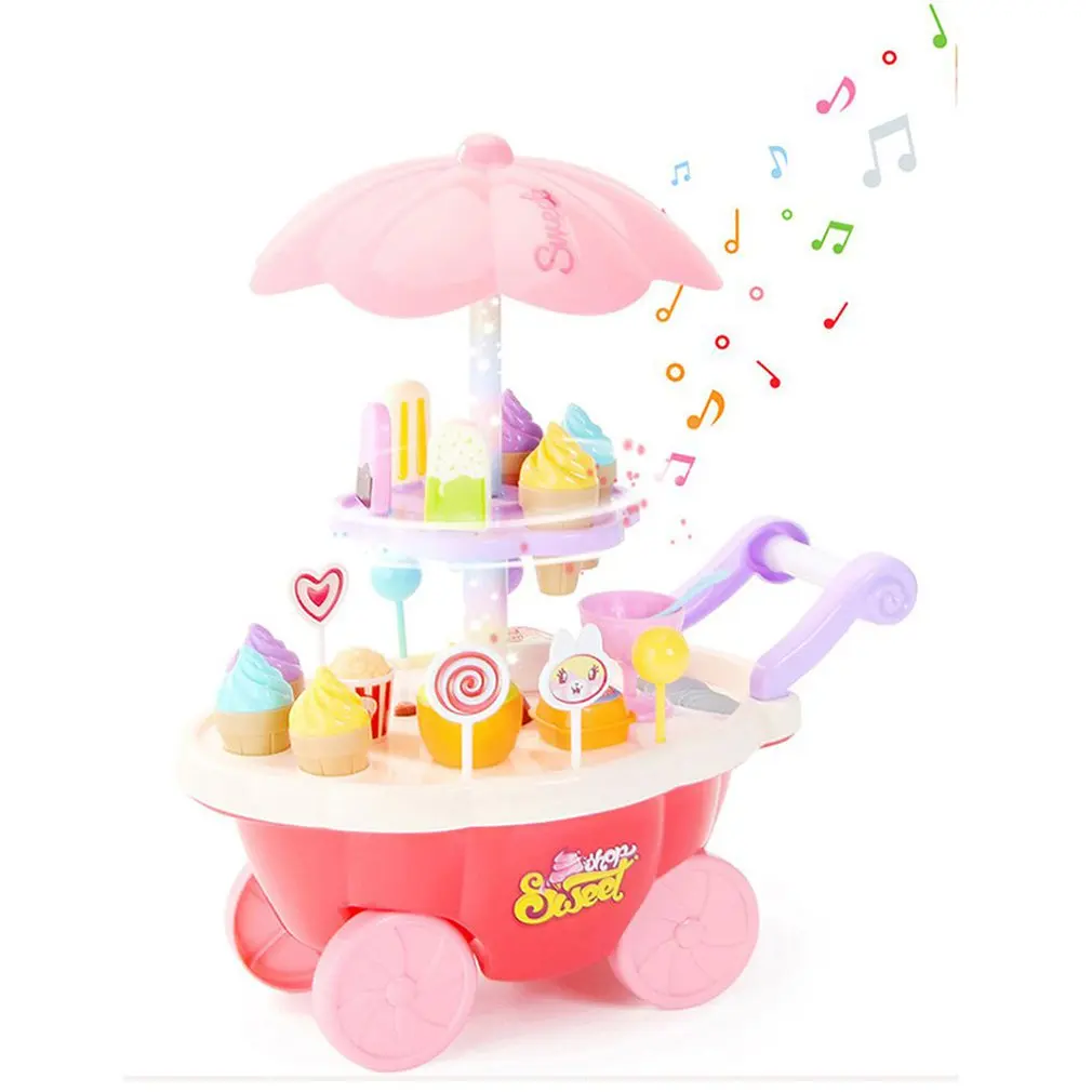 rotatable trolley 4354 моделирование мини игрушка маленькая тележка яркой карамельной расцветки для девочек автомобиля магазин мороженого вагонетки супермаркета игрушка для детей с светильник музыка - Цвет: rotatable trolley