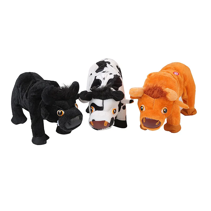 AliExpress, стиль, бразильский бык, электрические плюшевые игрушки, ходьба, маленький Ослик, ходьба, корова, пробор, запись