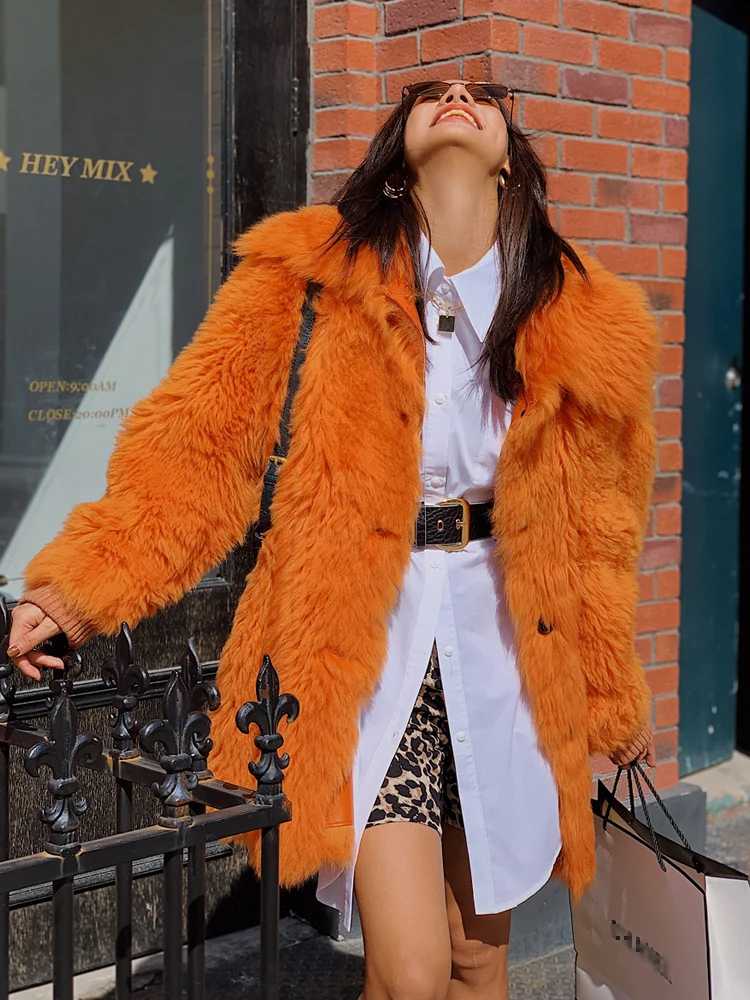 winter fashion new Tuscan fur coat female orange sheep fur coat women hot sale overcoat Ladies outerwear real fur coat