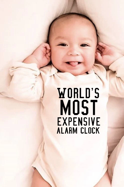 World's Most Expensive Alarm Clock Funny Printing Baby Rompres Boy Girls Romper Long Sleeve Jumpsuit Autumn Cloth