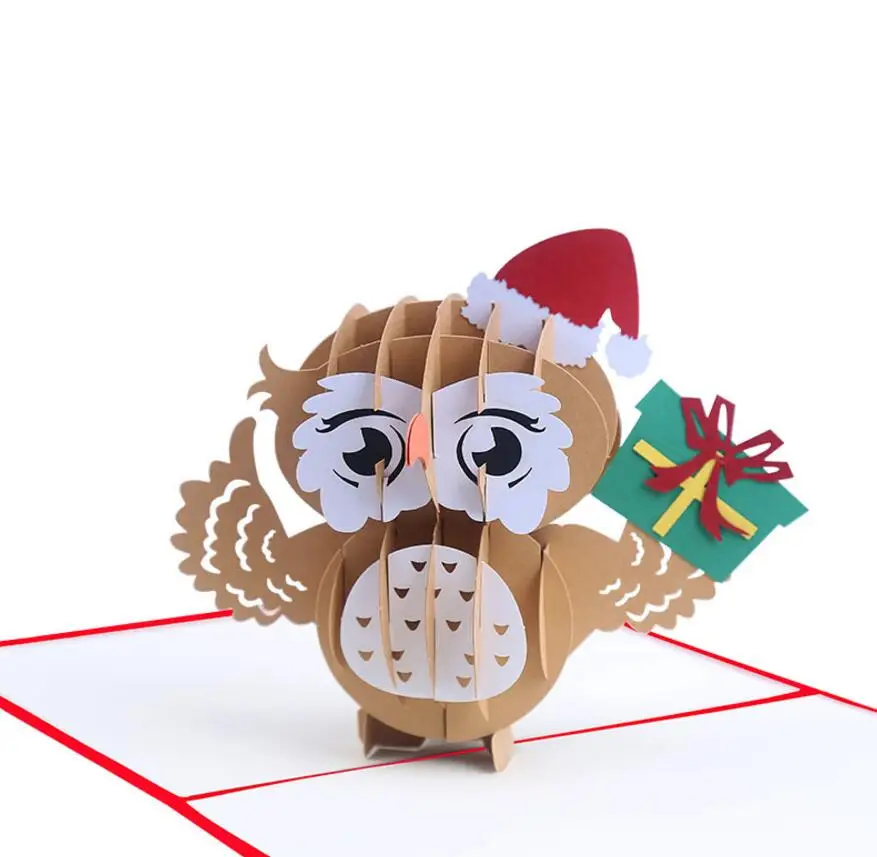  10pcs Owl Christmas Cap Handmade Kirigami Origami 3D Pop UP Greeting Cards Invitation card For Wedd - 4.00034E+12